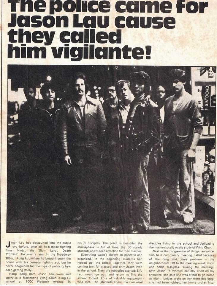 Article about Grandmaster Jason Lau and his work as a vigilante in Flatbush Brooklyn during the 1970s