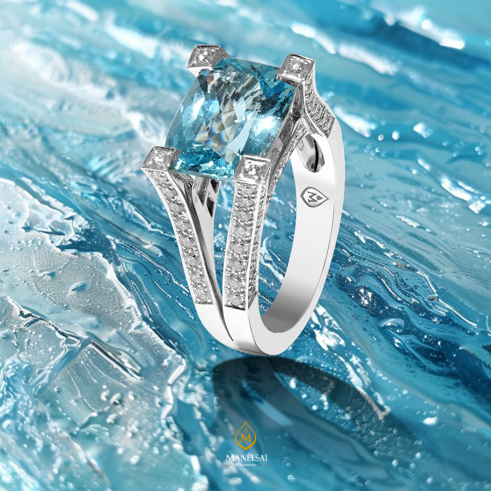 Aquamarine Wedding Ring Princess Cut Princess-Cut Aquamarine And