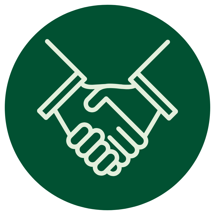 Handschlagsymbol als Zeichen für vertrauensvolle Zusammenarbeit, persönliche Betreuung und langfristige Partnerschaften.