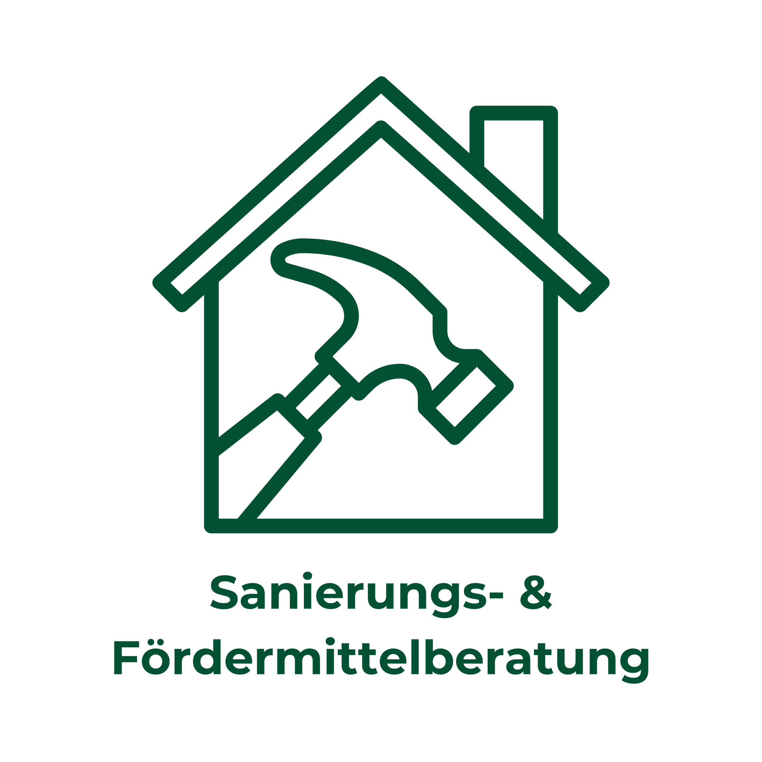 Logo mit Haus und Hammer als Symbol dafür, dass wir strukturiert und organisiert für die Beschaffung von Fördermitteln bei BAFA und KfW sorgen.