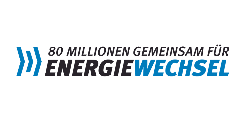 Logo der Kampagne „80 Millionen gemeinsam für Energiewechsel“. Es steht für die gemeinsame Umsetzung der Energiewende in Deutschland.