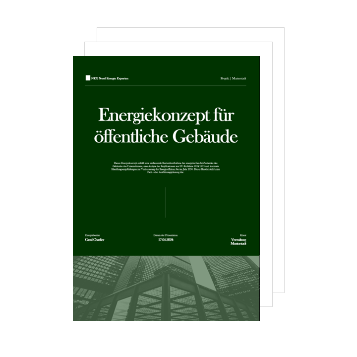 Deckblatt eines Beratungsberichts nach Modul 2 DIN V 18599 für öffentliche Gebäude zur Energieberatung und Fördermittelberatung