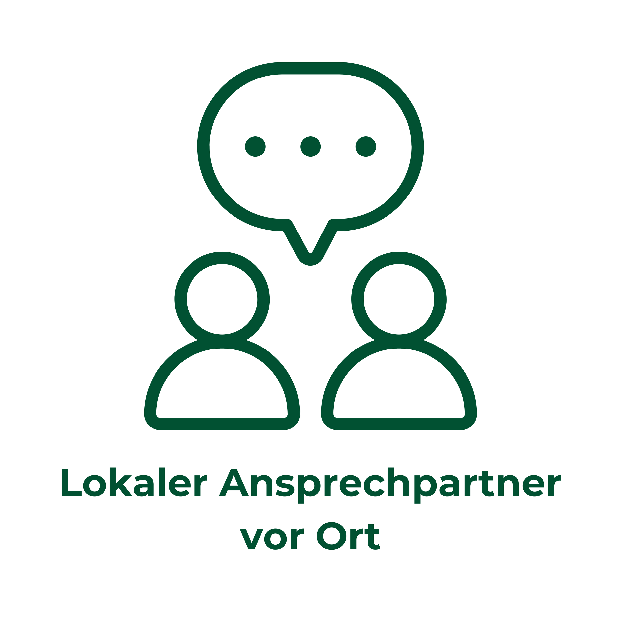 Ein Symbol mit zwei stilisierten Personen und einer Sprechblase mit drei Punkten, um zu veranschaulichen, dass wir lokale Energieberater aus Düsseldorf sind, die vor Ort im Rhein Ruhr Gebiet beraten.
