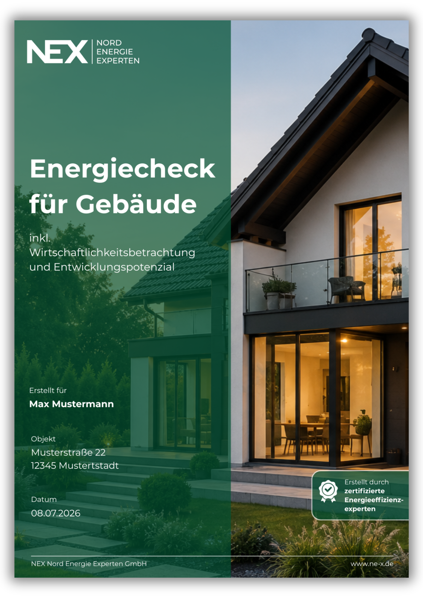 Design eines Energiecheck für Gebäude-Berichts zur Visualisierung des Produktes.