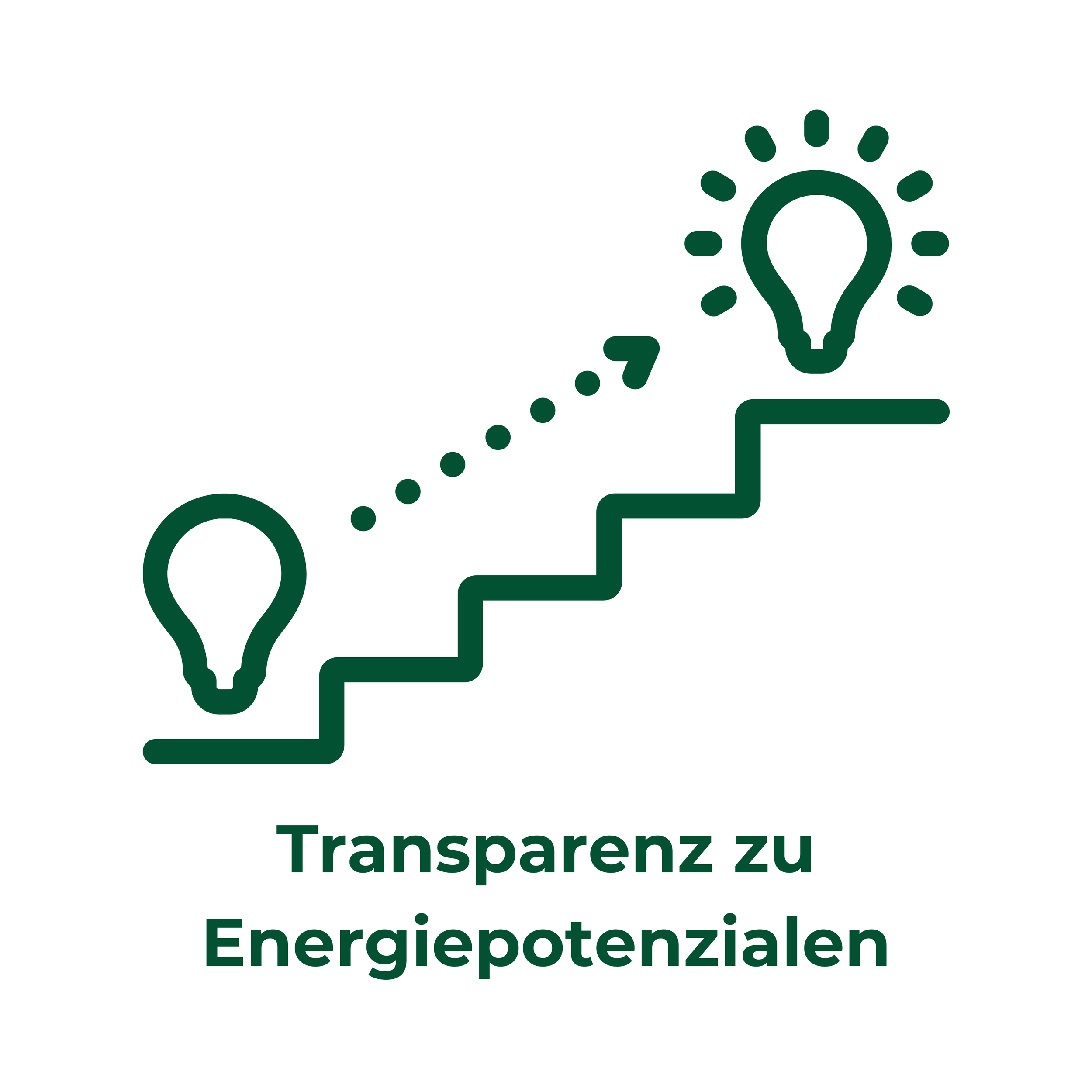 Symbol einer Treppe mit zwei Glühbirnen, eine unten und eine oben, wodurch verdeutlicht werden soll, wie eine individuelle Energieberatung Einsparpotenziale offenlegen kann.