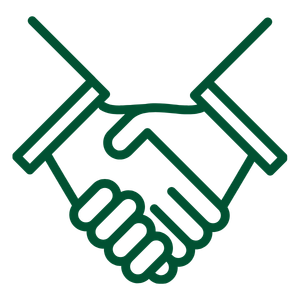 Zu sehen ist ein grünes Handschlag-Symbol als Darstellung für eine unverbindliche Anfrage oder Zusammenarbeit.