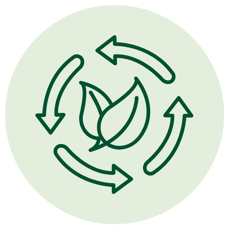 Blatt mit Kreispfeilen als Symbol für nachhaltige, energieeffiziente Gebäude und ressourcenschonende Planung.