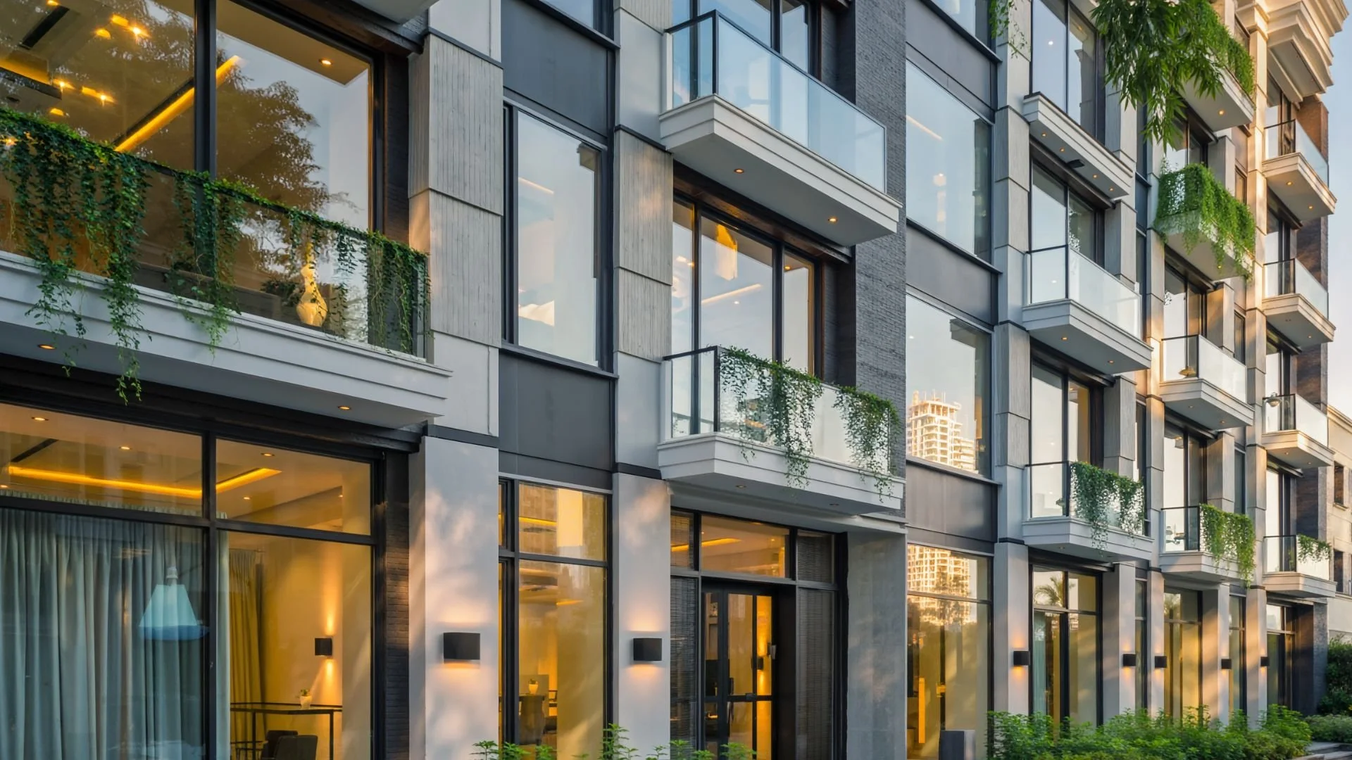 Modernes Hotelgebäude mit hochwertiger Architektur und einladendem Eingangsbereich. Das Gebäude steht beispielhaft für energieeffiziente Modernisierungen und Fördermaßnahmen im Beherbergungsgewerbe.