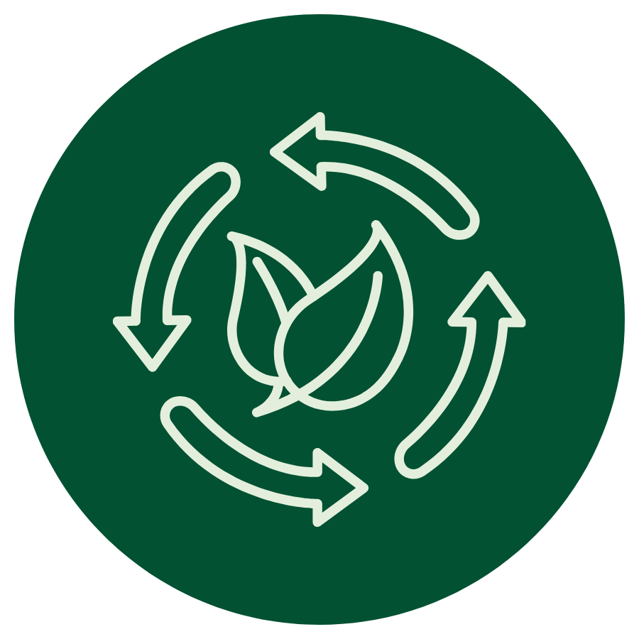 Blatt mit Kreispfeilen als Symbol für Nachhaltigkeit, Ressourcenschonung und energieeffiziente Lösungen für Gebäude.