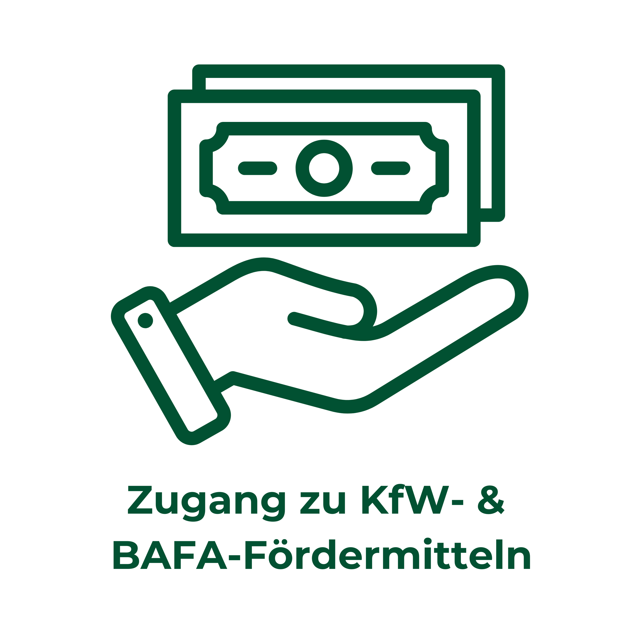 Symbolbild: Eine Hand hält Geldscheine, darüber der Text "Zugang zu BAFA und KfW Fördermitteln", um zu beschreiben, dass wir Fördermittelberatung & Fördermittelbeantragung übernehmen
