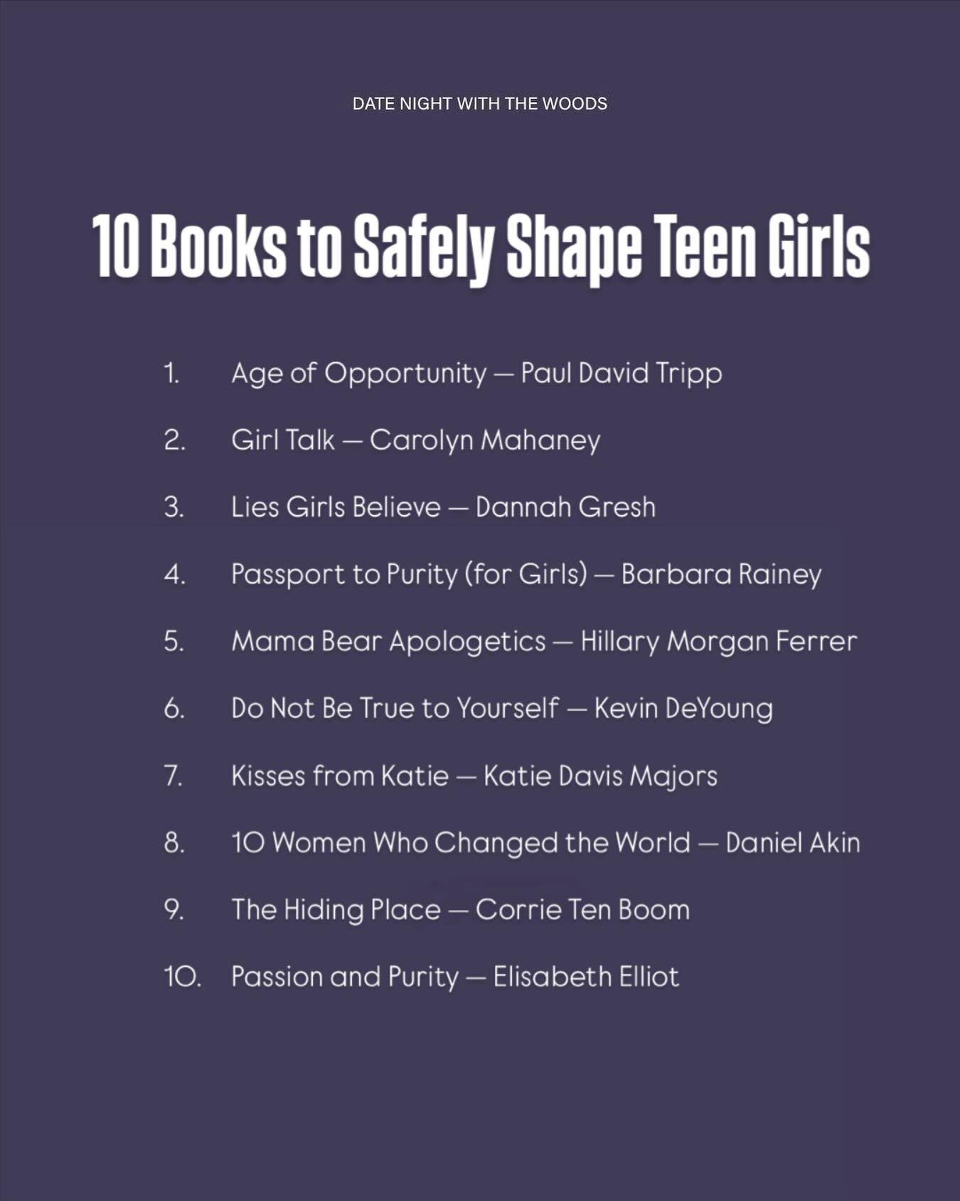 A question we&rsquo;re often asked &mdash; praying this list encourages you as you raise young women of virtue. 🤍