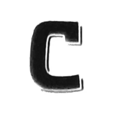 A black letter 'C' with a white border on a white background.