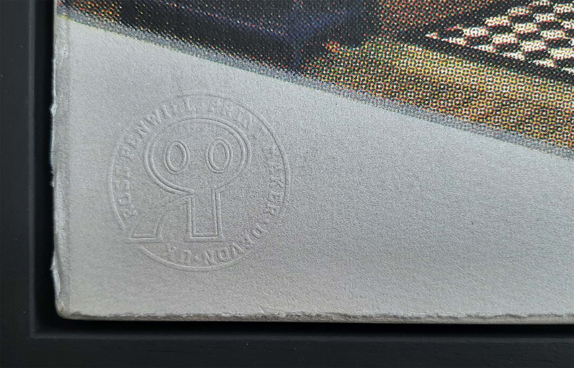 Close up of silkscreen print, showing the Artist's emboss