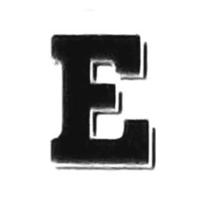 A black and white letter 'E' in a stylized font.