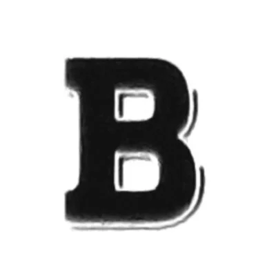 A black letter B with a slight shadow effect on a white background.