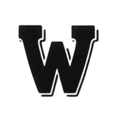 A black capital letter W with a shadow effect on a white background.