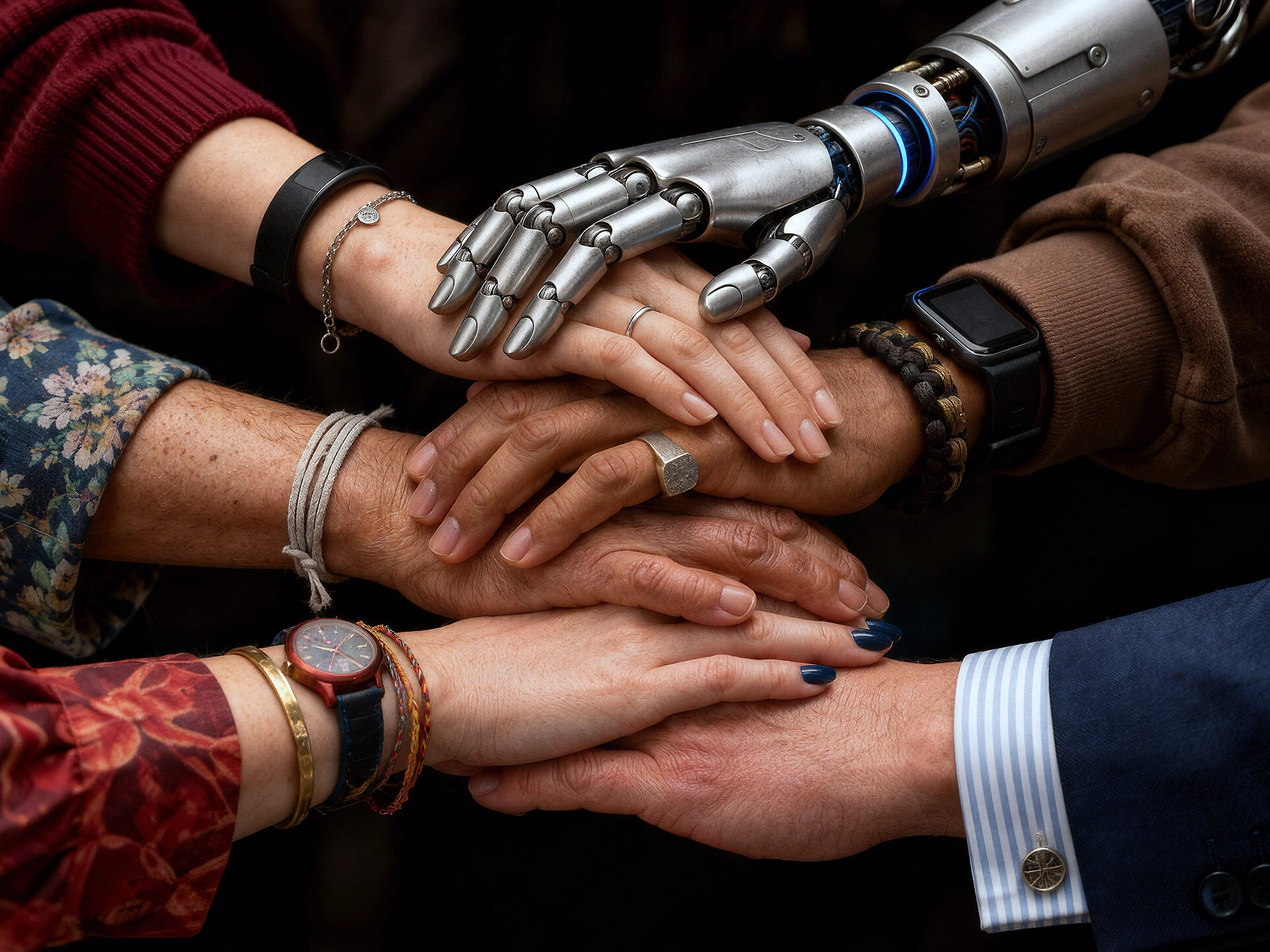 Stacked hands showing trust