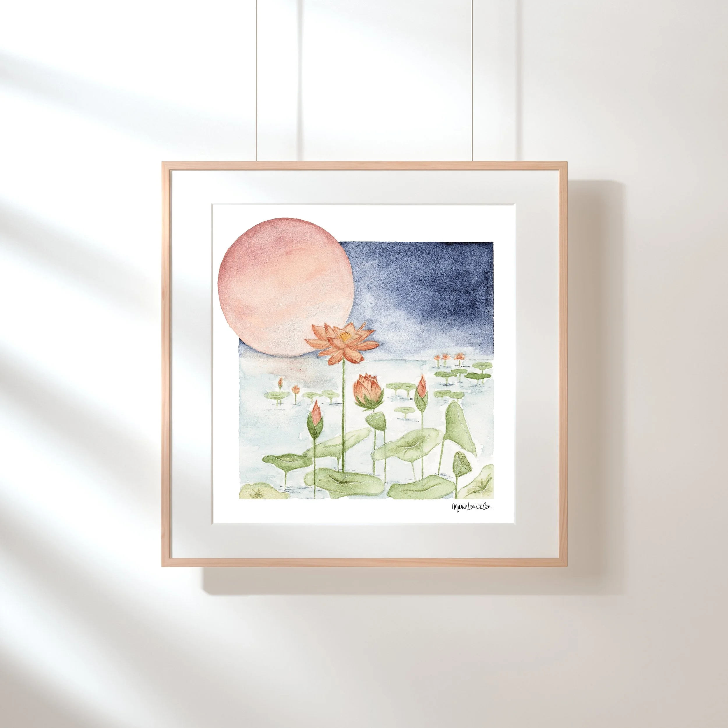 Lotus Over A Pink Moon Fine Art Print 20 x 20 cm
