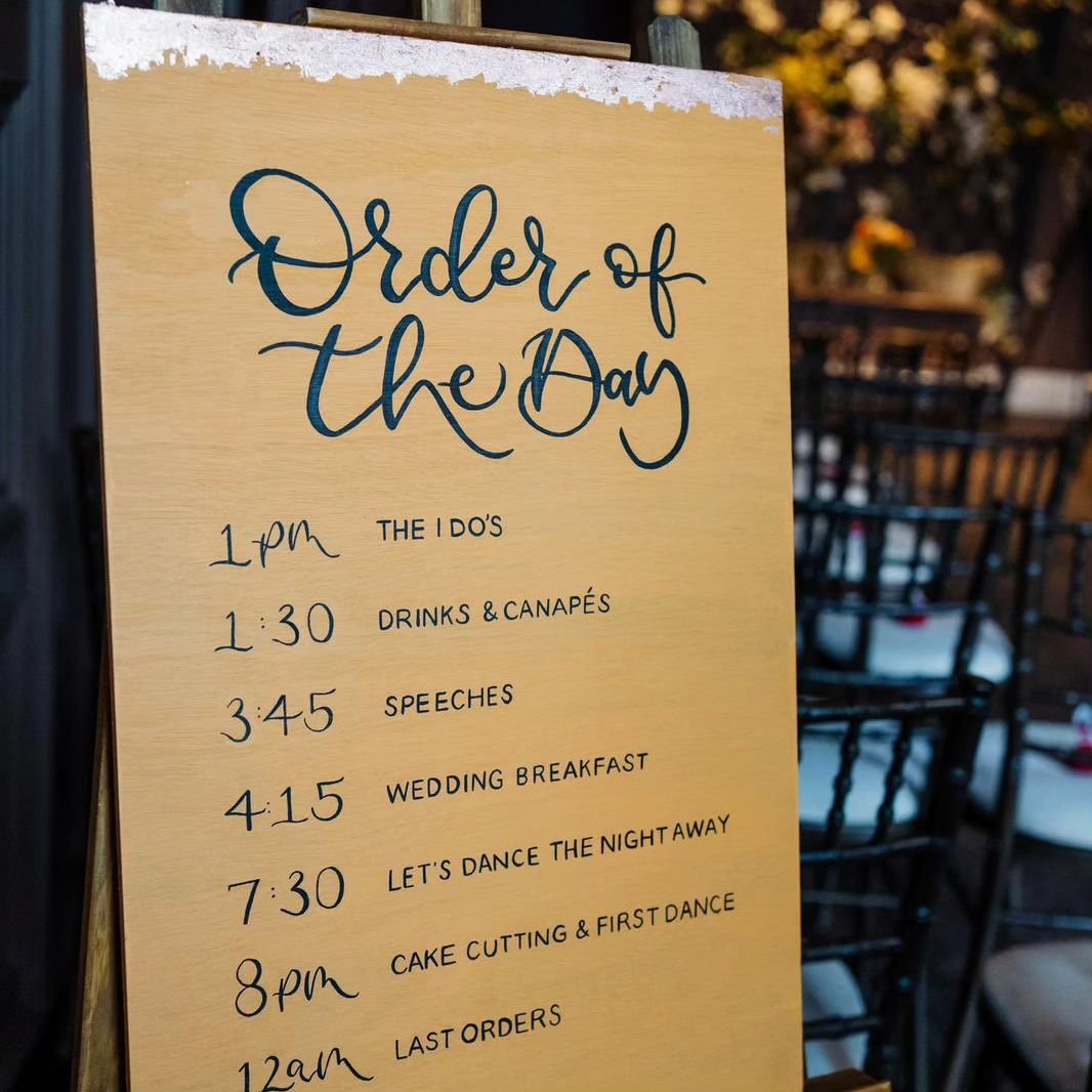 The Order of the Day Board - in my opinion, as a wedding guest, there's nothing more helpful than knowing when you're going to be fed! 🤣

What's your favourite part of a wedding day? Comment below! 

Venue - @manorhouselindley
Photgrapher - @georgie