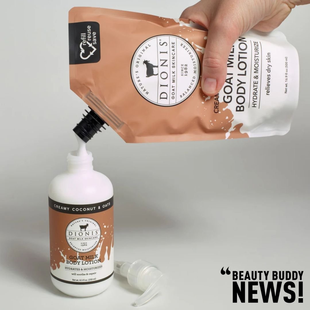 Introducing @dionisskincare's new refillable lotion pouch! A sustainable game-changer! 🌱 Emphasizing environmental responsibility, Dionis is redefining packaging with a refill/reuse/save initiative that reduces our carbon footprint. 💧 Enjoy their t