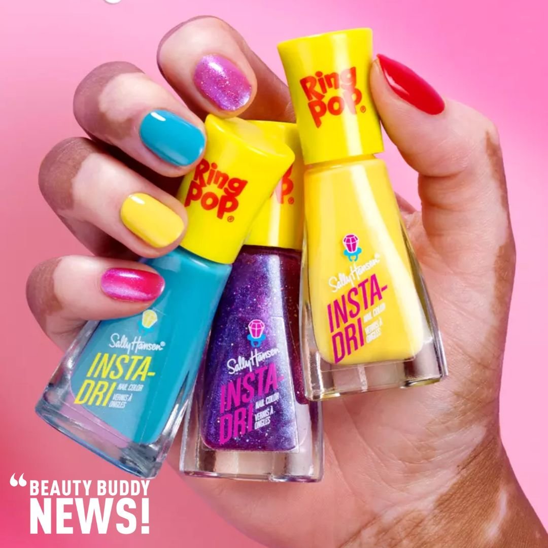 The @sally_hansen x @ringpopofficial collection offers chromatic cosmetics inspired by the iconic candy. Featuring four Salon Effects Perfect Manicure designs and 10 Insta-Dri shades, it's a limited-edition lineup starting at $9.99, perfect for vibra