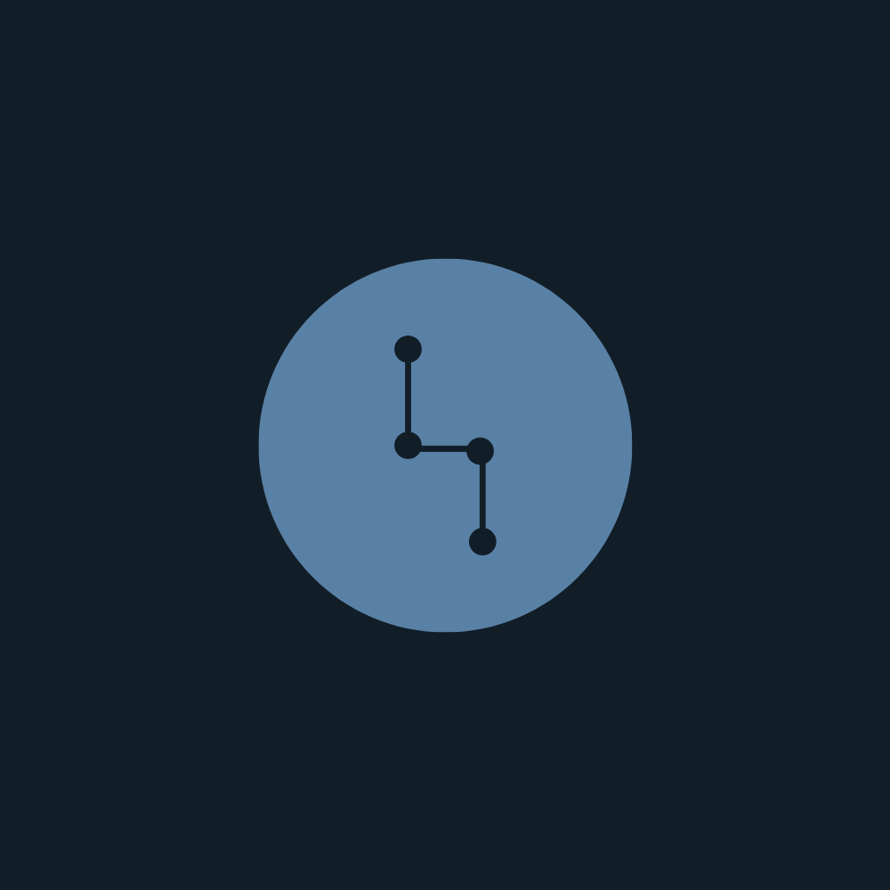 Minimalist clock with hands indicating 9:30 on a dark background.