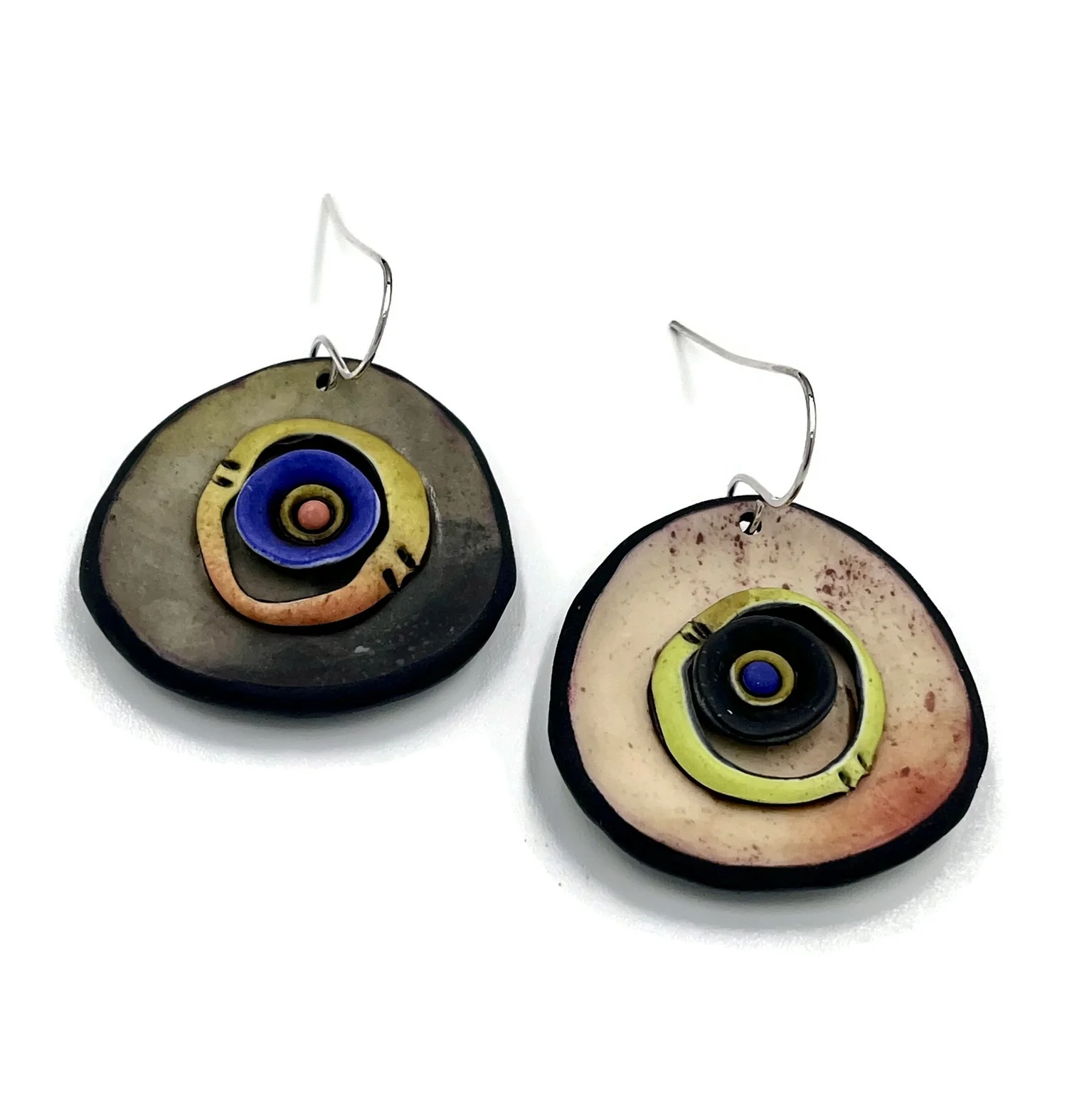Beige, Gray, Lime Green Blue Polymer Clay Earrings – Handmade