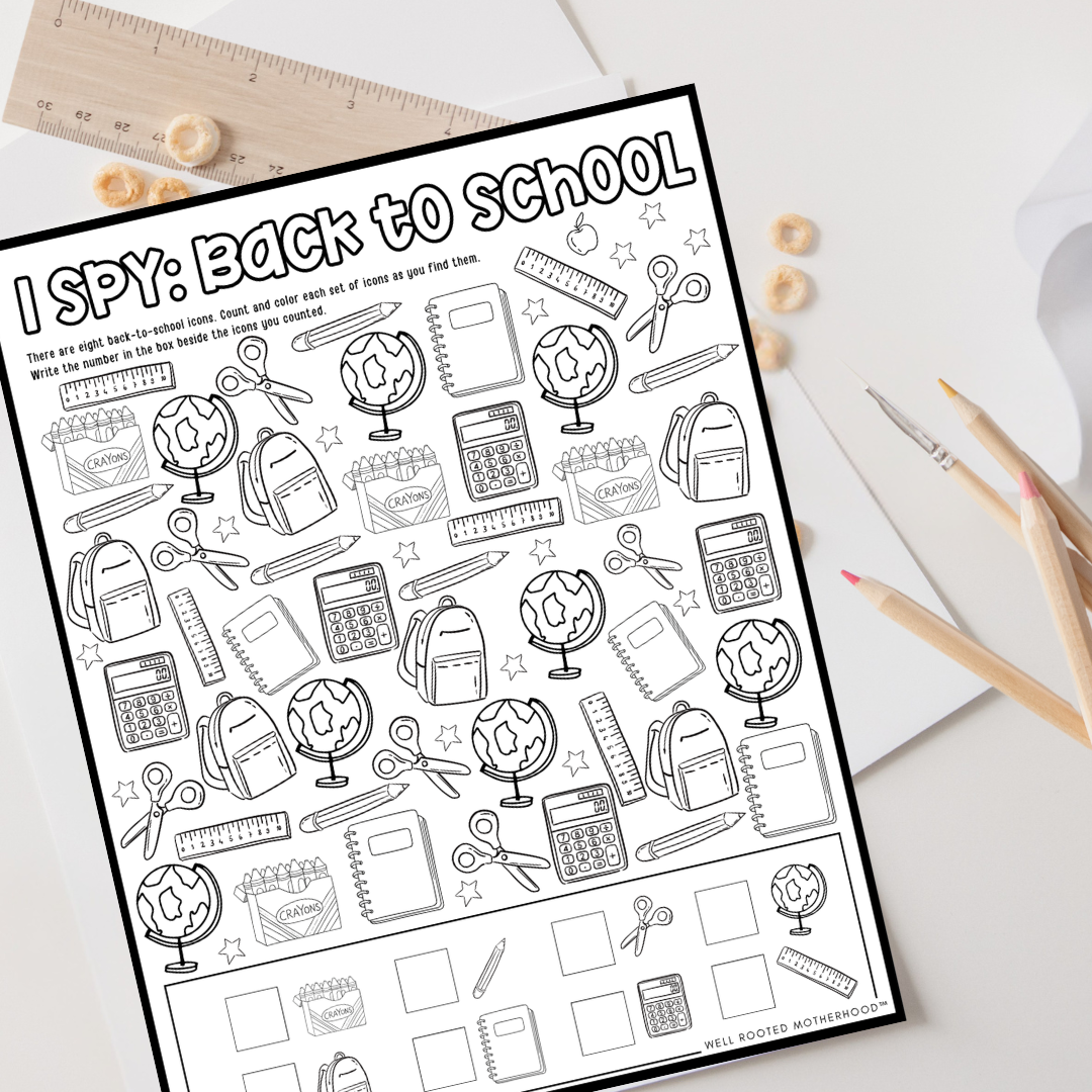 Free Back to School I Spy Printable + Coloring Page