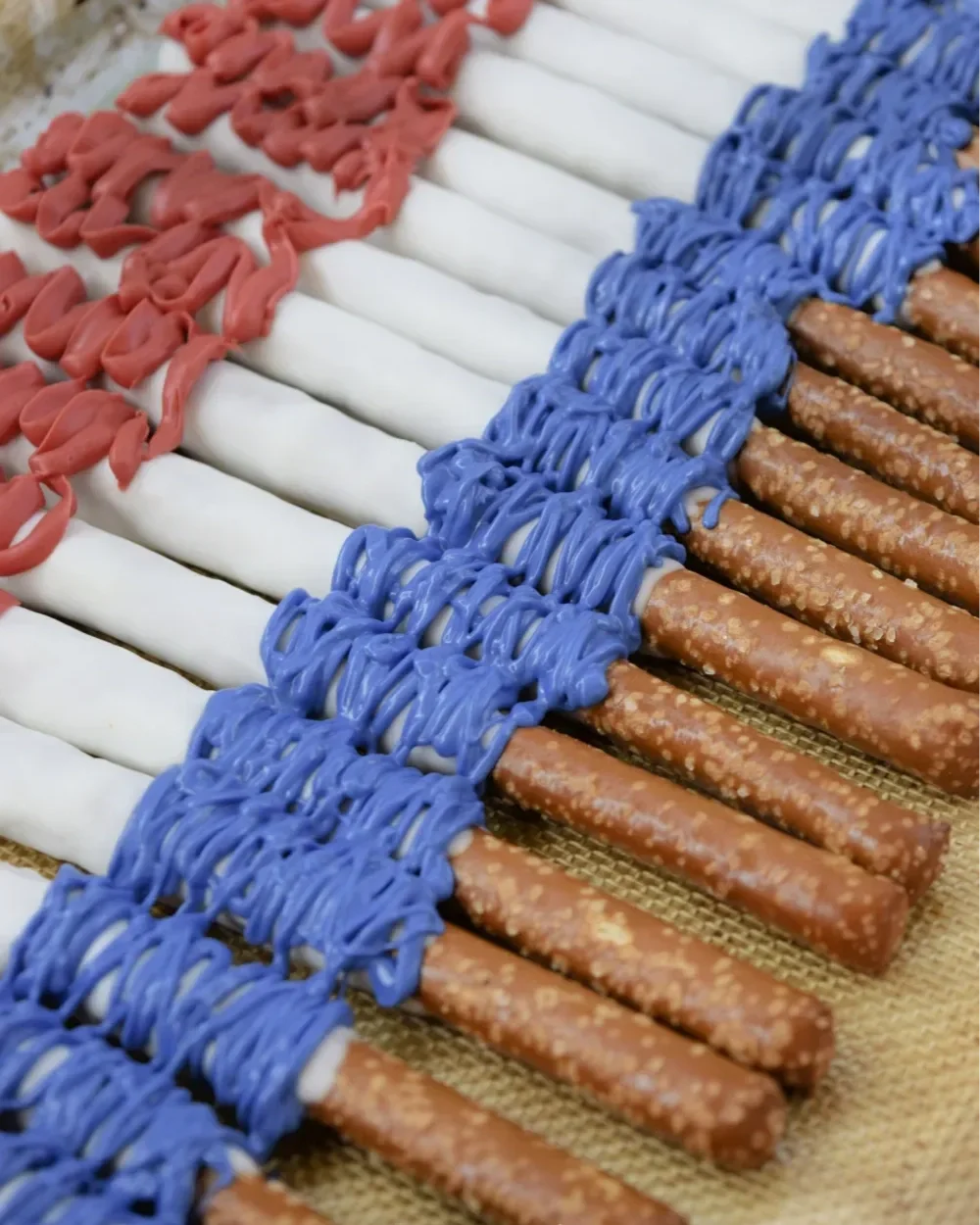 Red, White And Blue Chocolate Covered Pretzel Rods