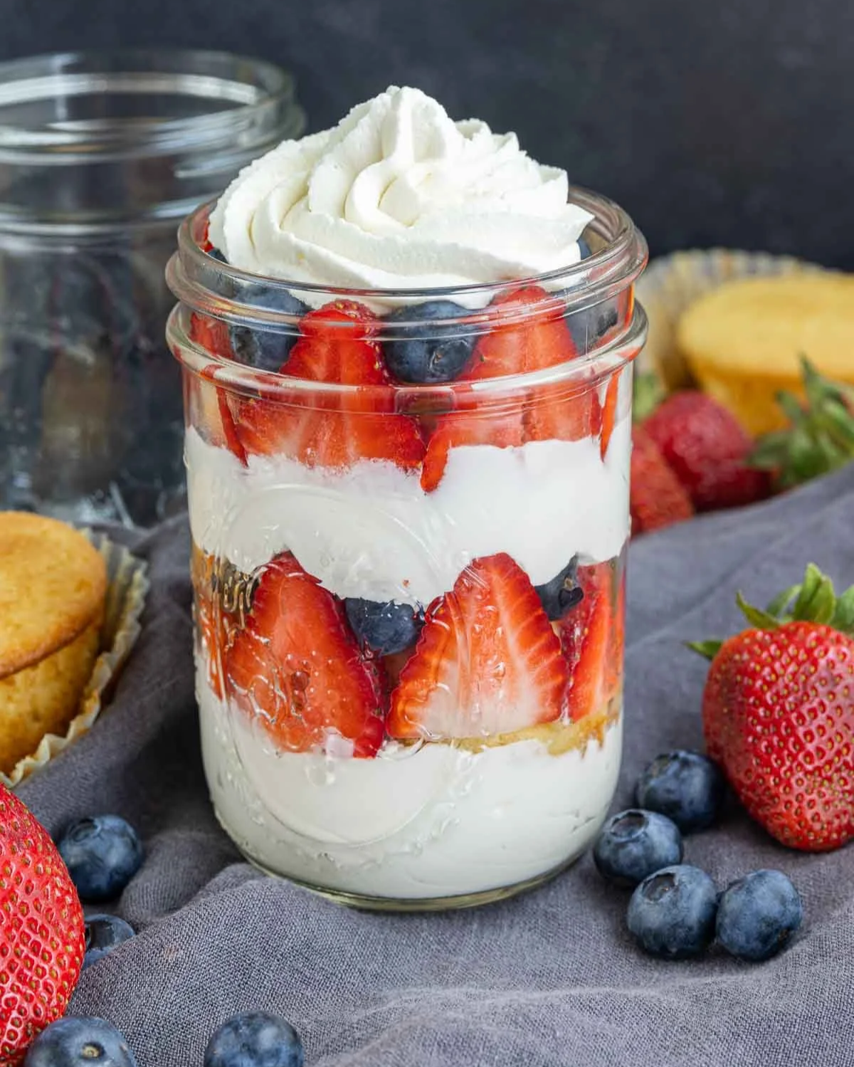 Red, White and Blue Cupcakes in a Jar