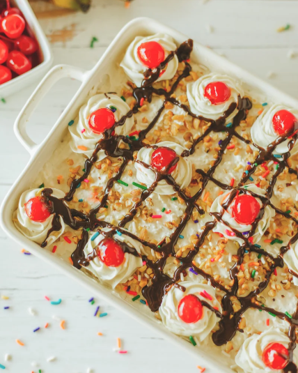 No Bake Banana Split Cake