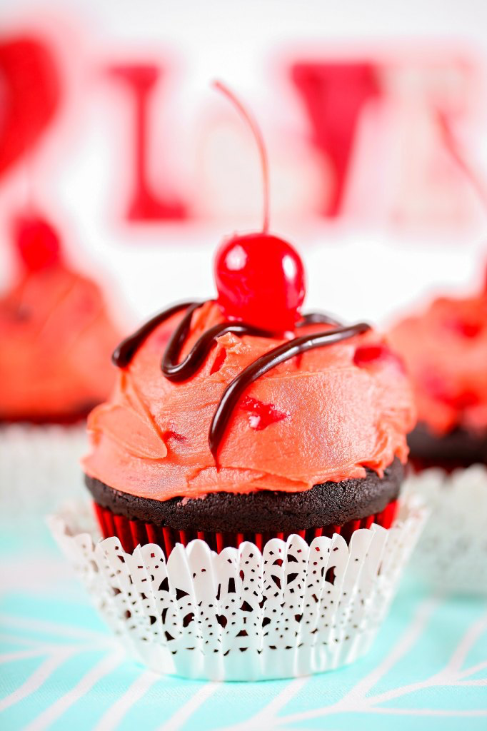 Chocolate Covered Cherry Cupcakes