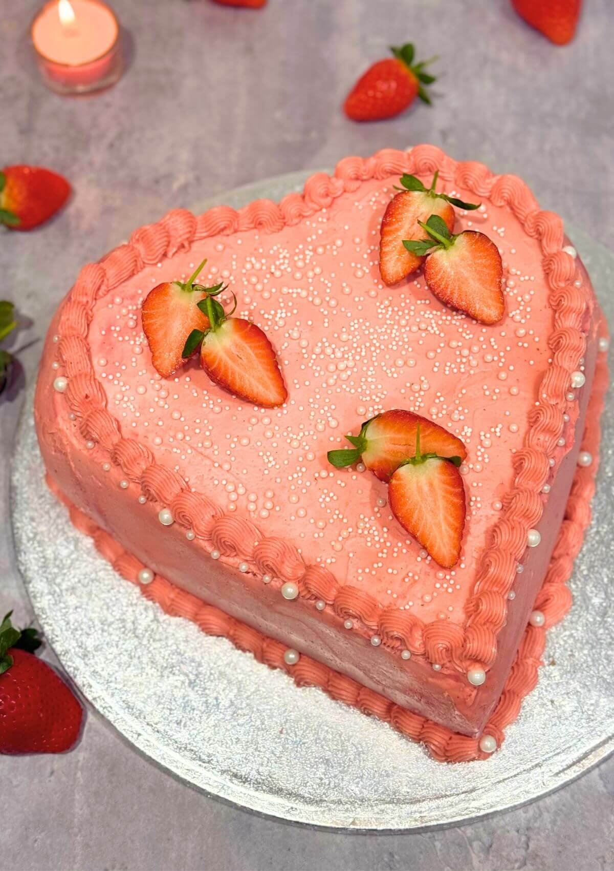 Raspberry Heart Shaped Cake