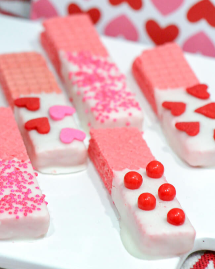 Strawberry Valentine's Day Wafer Waffer Cookies