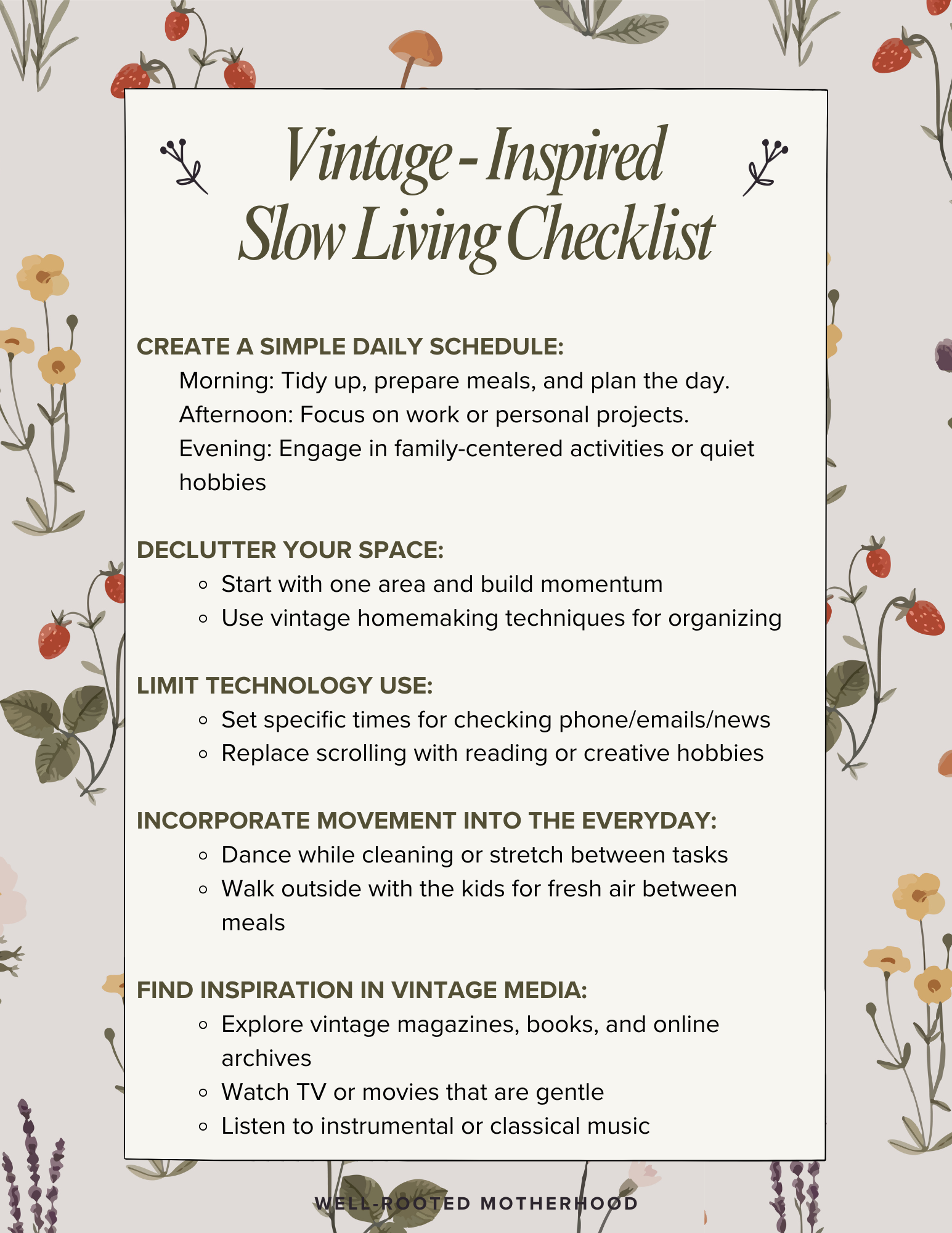 A slow Living checklist for Homemakers