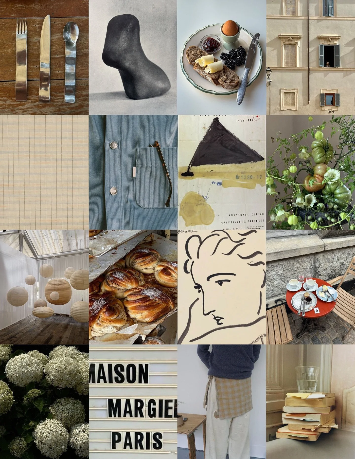 May Moodboard &mdash; I just returned from a trip to Copenhagen and have been inspired by the beauty and colors found in the city. Cafe hopping, silhouettes of buildings and windows, the details of a danish breakfast plate, sitting with a stack of bo