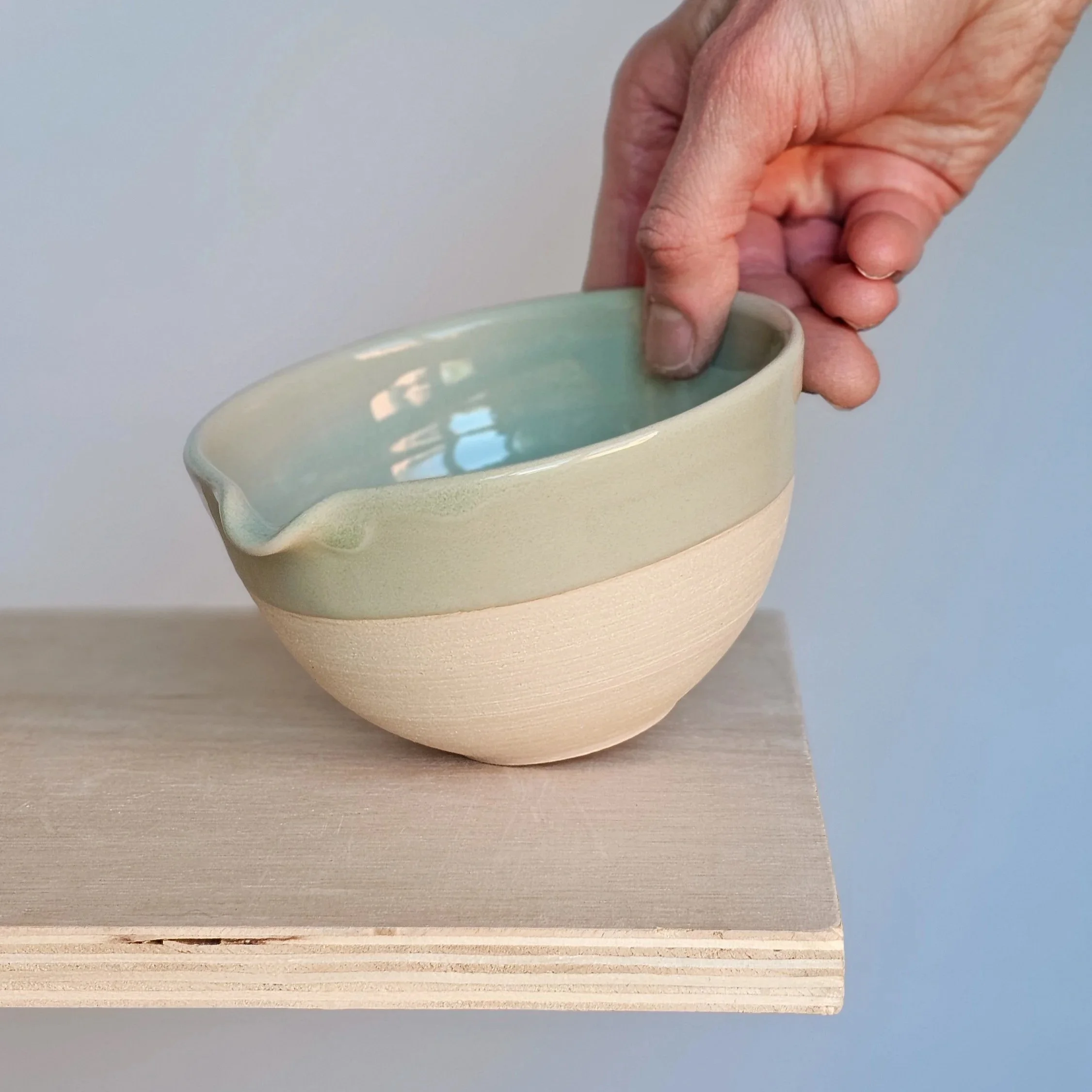 Pouring bowl - Almost Celadon. White Stoneware