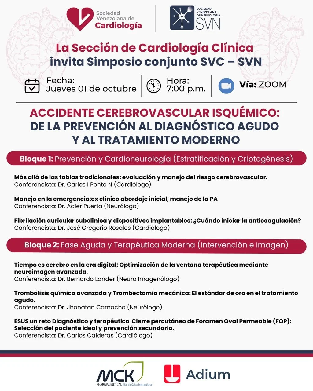 Simposio conjunto SVN - SVC: ​ACV Isquémico: De la prevención al tratamiento moderno 