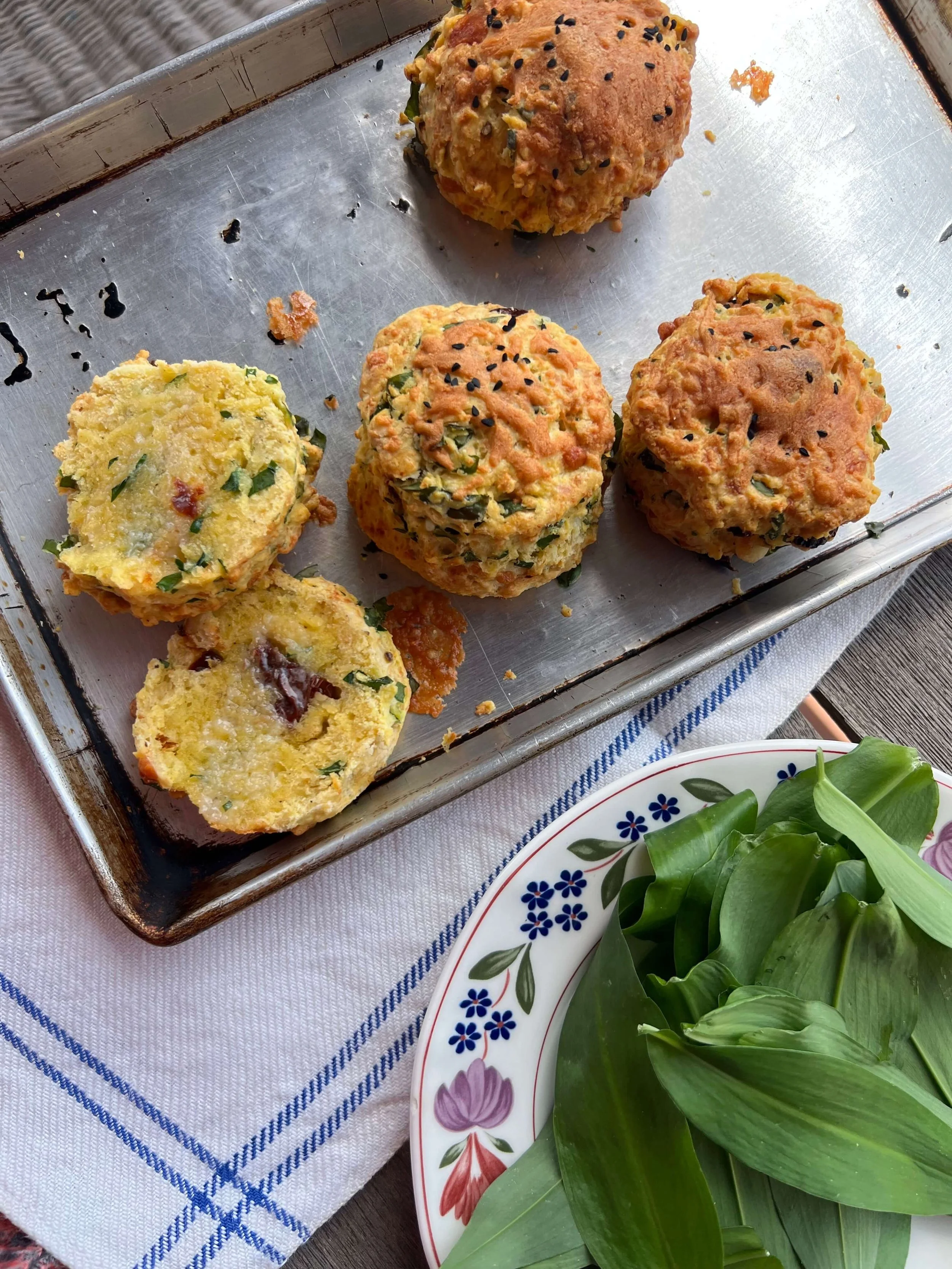 Smoky cheddar, wild garlic &amp; sun-dried tomato scones