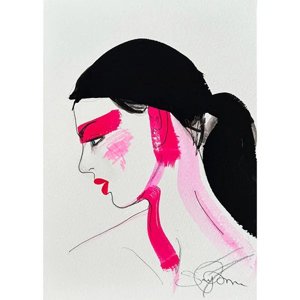  Medium :Unique sketch created with Japanese ink, gouache paint, coloured pencils, felt tip, pencil on Paper 
 Dimensions : Approx. 14.8cm x 21cm