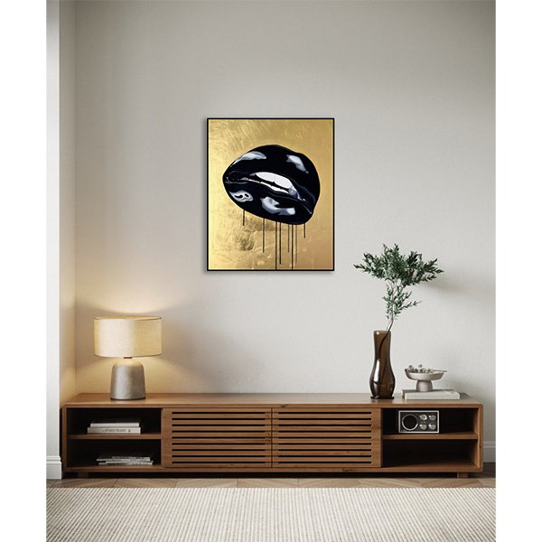  Medium : Oil on wood panel with 24 carat gold leaf  Framed ; Yes, black ink stained wood  Framed dimensions : 51cm x 61cm x 5cm