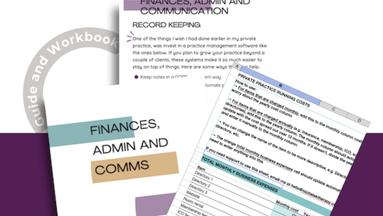 Some example pages in the workbook, including record keeping and running costs spreadsheet