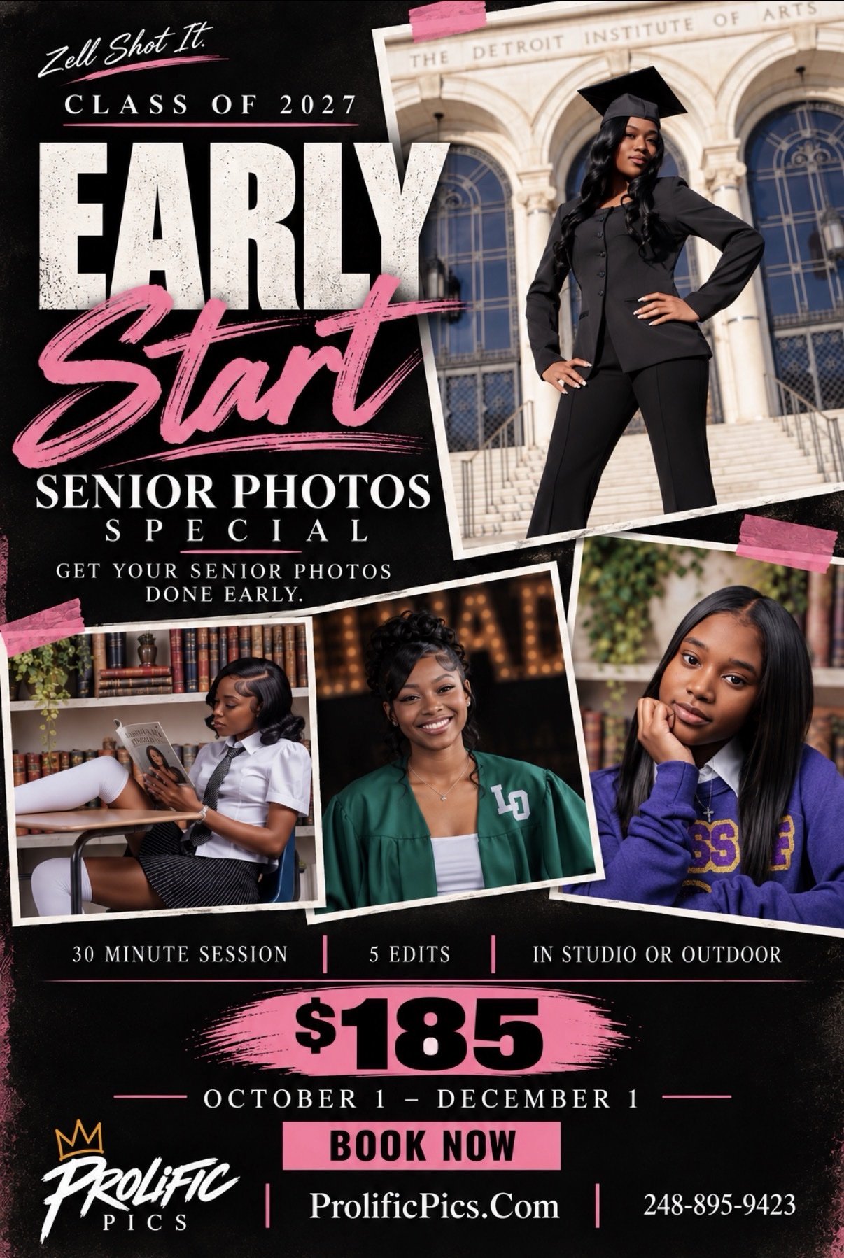 Early Start Senior Photos special flyer - Class of 2027 senior photo session, $185