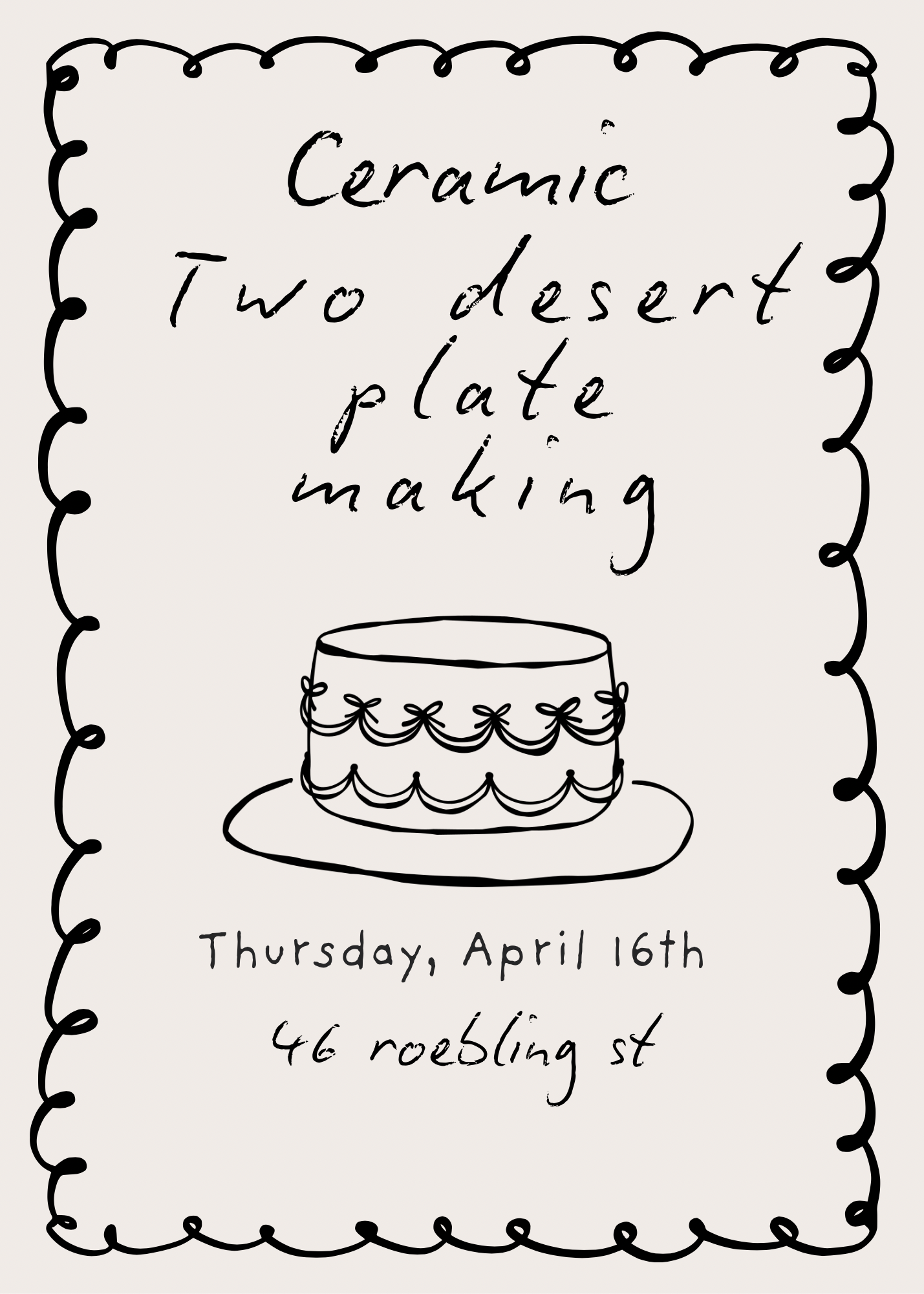 Two Ceramic Dessert Plate Making Workshop April 16th Thursday at 7pm Williamsburg