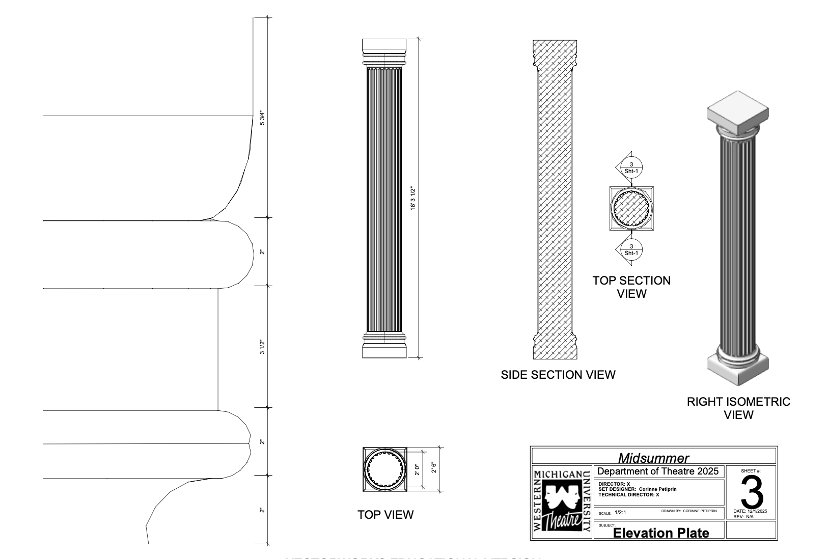 Elevation Plate for Column Design in A Midsummer Night's Dream. Created In Vectorworks