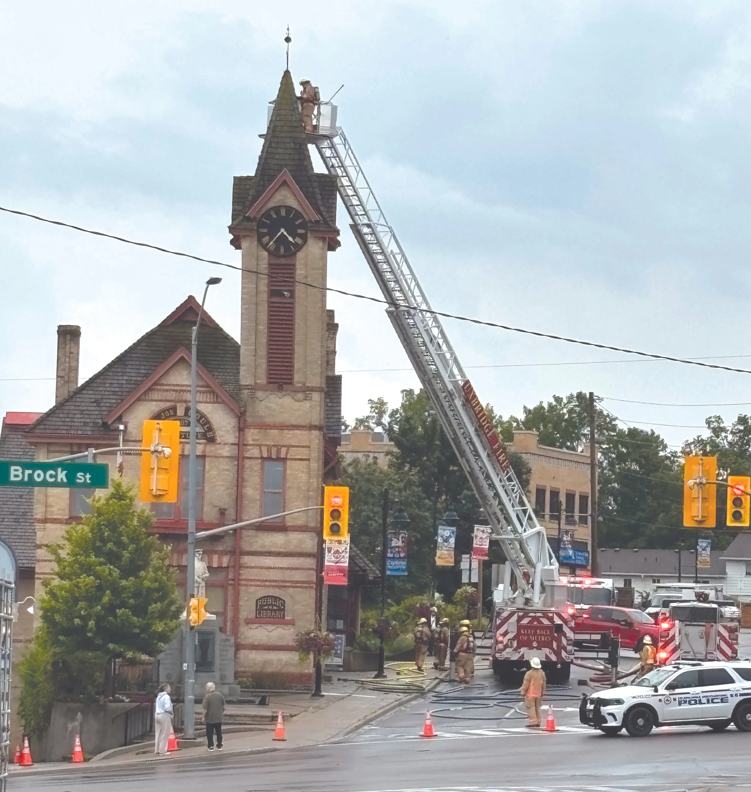 Lightning strikes library clock tower