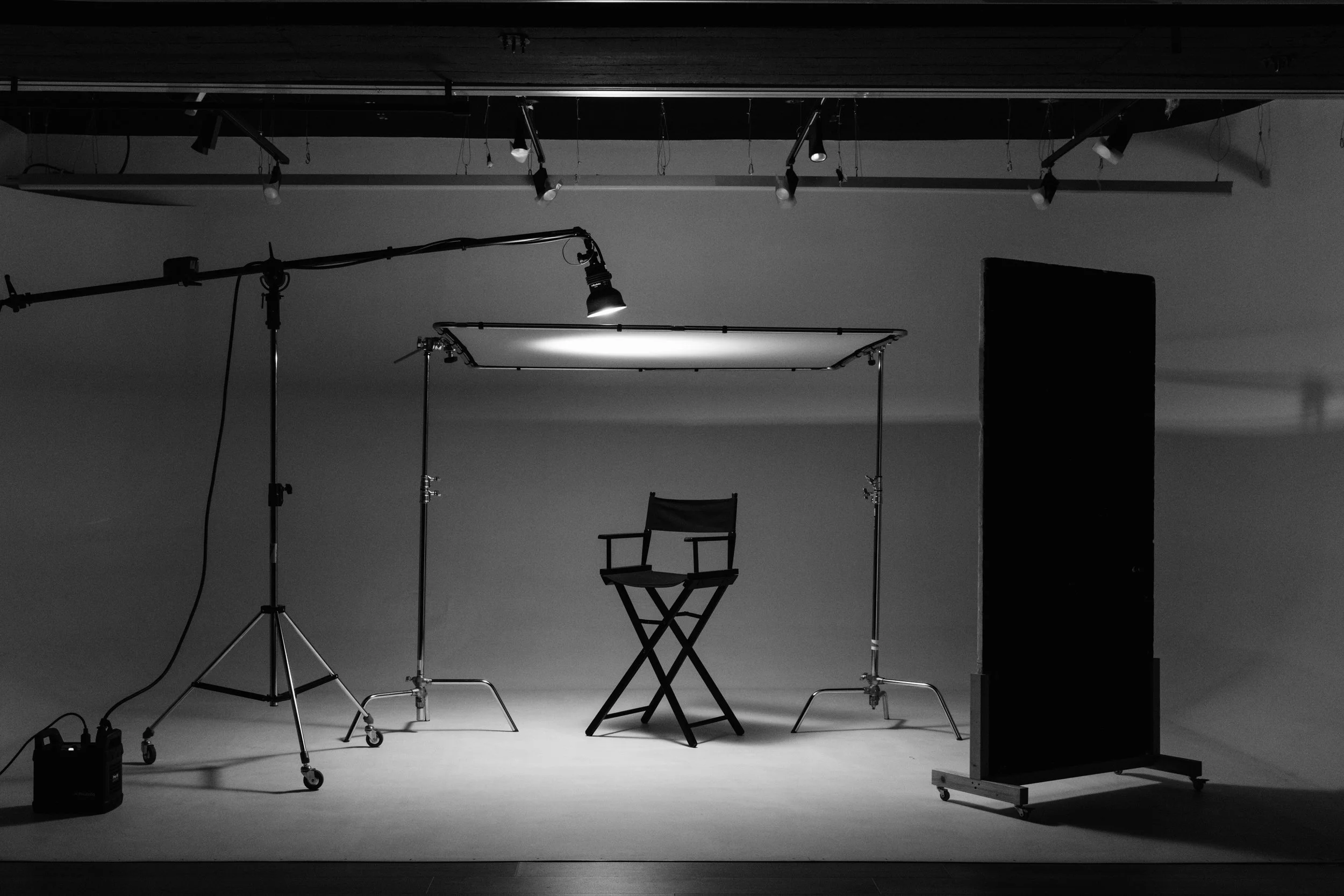 Professional chair with spotlights in a white cyclorama