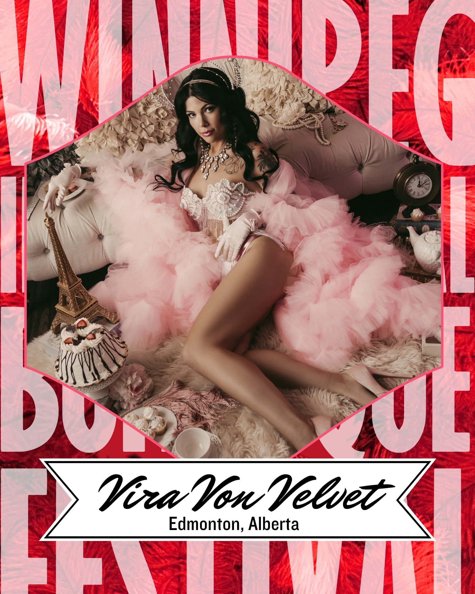 Vira Von Velvet is an Edmonton-based artist and performer. She is the reigning Mz. Gay Edmonton and the current winner of Dragaphelion.
Vira is a walking funhouse of delightful delusion. She’s the kind of gal who’ll make your heart race