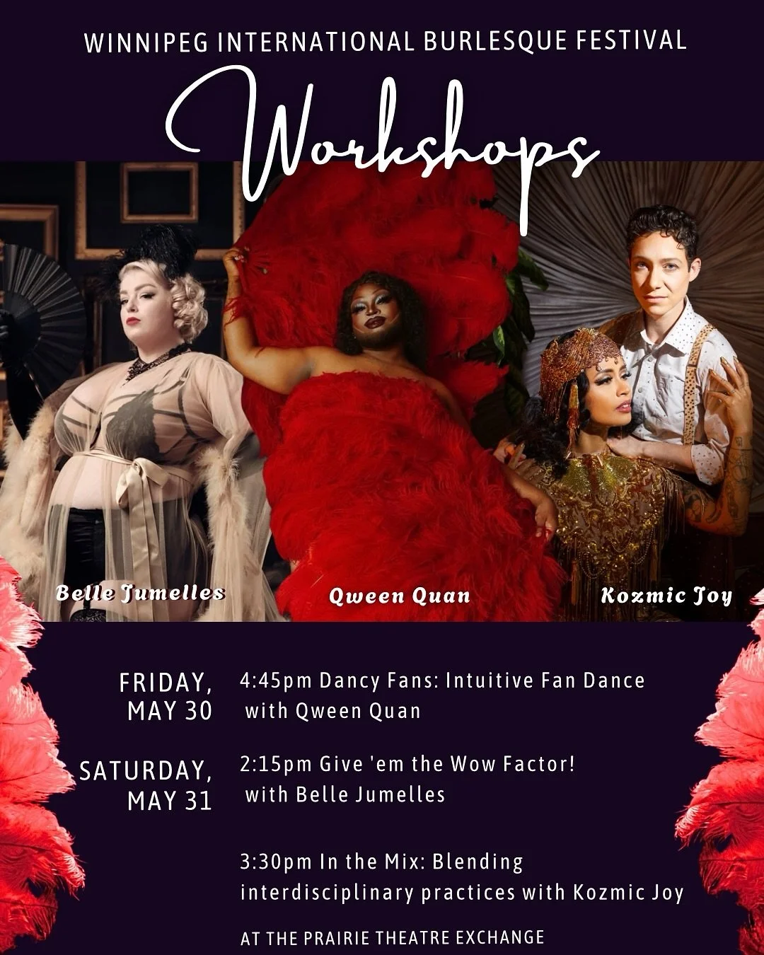 WORKSHOPS 🍎👯&zwj;♀️
Winnipeg is in for such a treat with the remarkable talent we have in town for the burlesque festival Friday, May 30th and Saturday, May 31st. We&rsquo;ve coordinated three workshops with the headliners and co-host to help you g
