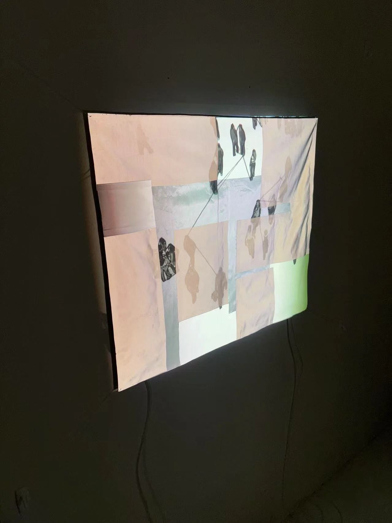 Inflatable textile collage with integrated video projection, 30 X 26 inch.
